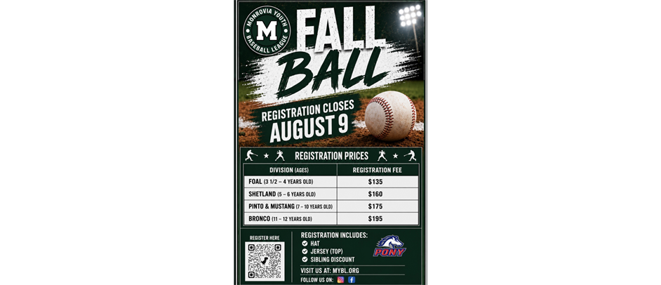 Now Open! 2026 Fall Baseball @ MYBL